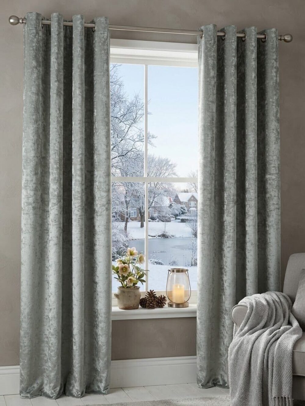 Broyhill Blue-Silver crushed Velvet Curtains - 2 Panels